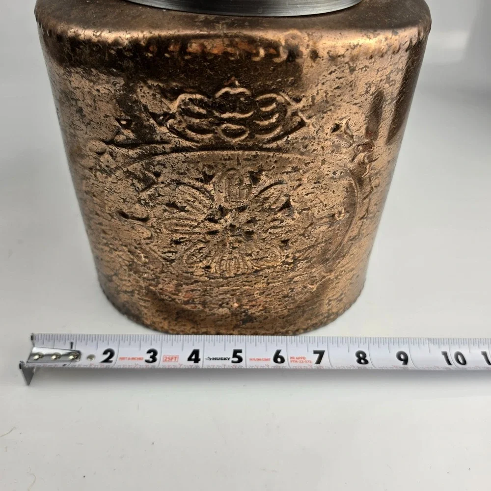 Large Embossed Copper‎ Painted Glass Candle Holder Jar Rope Handle Boho Decor